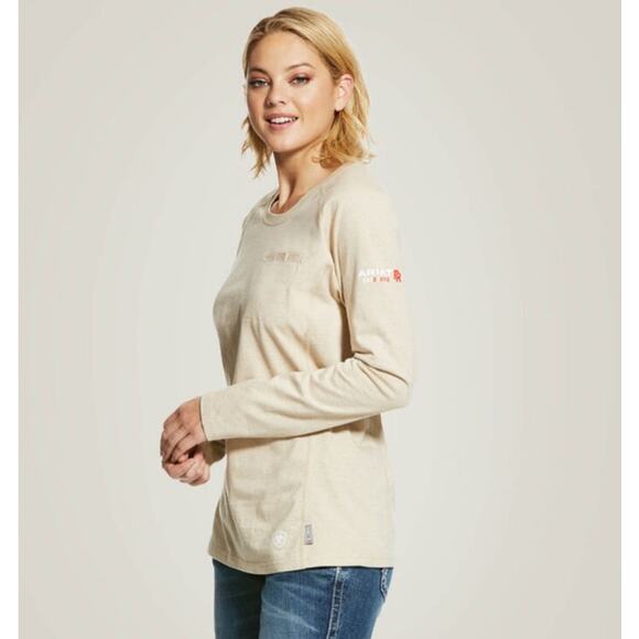 NWT Ariat Work FR Air Crew Long Sleeve Shirt Cat 2 Sand Heather Large - Picture 1 of 8